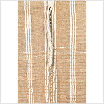 Rust tan camel warm off-white, handwoven tribal textile, Karen Hmong textured striped cotton fabric, Thai bohemian neutral tunic, ethnic decor RN43