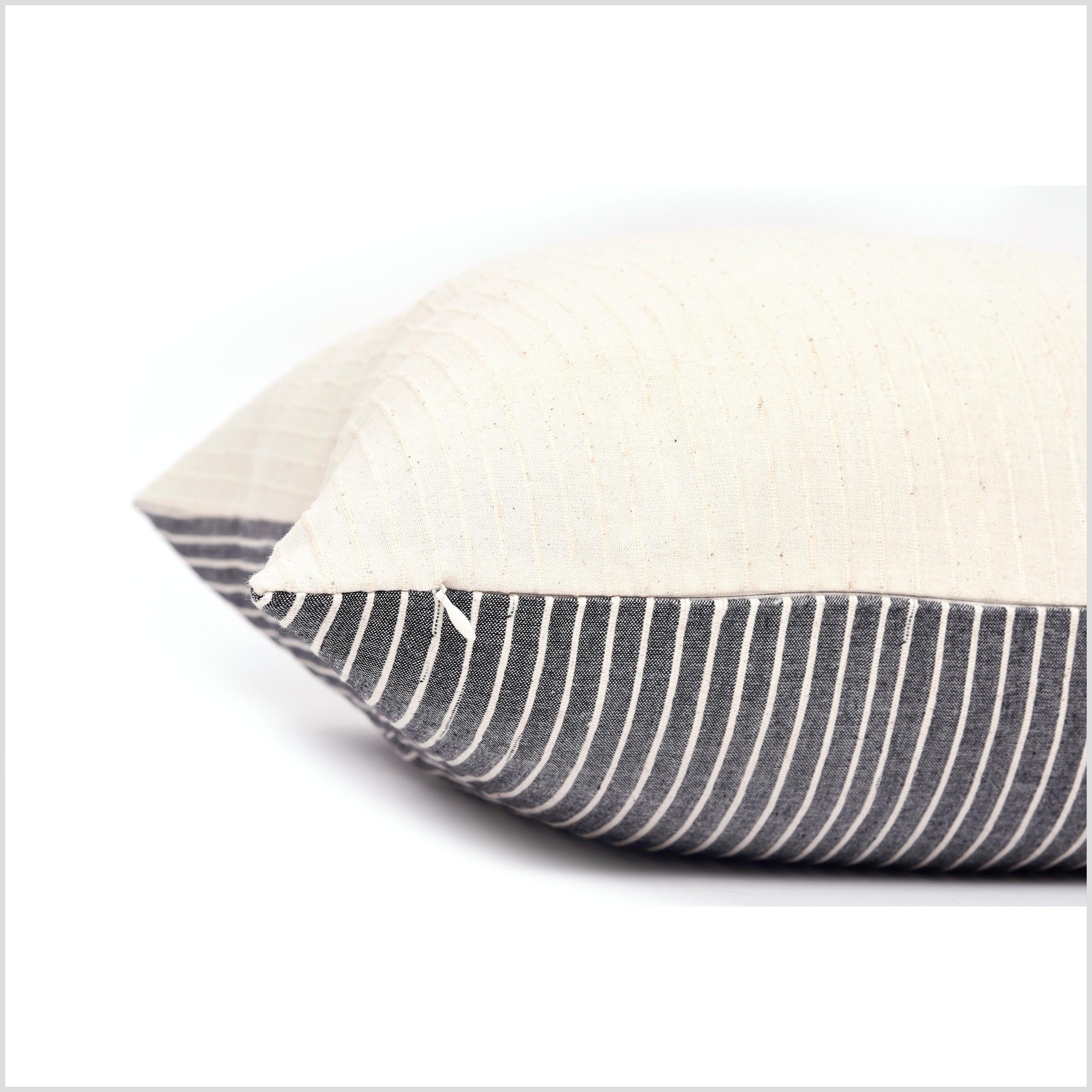 Oatmeal and cream stripes, handwoven cotton throw pillow, thick