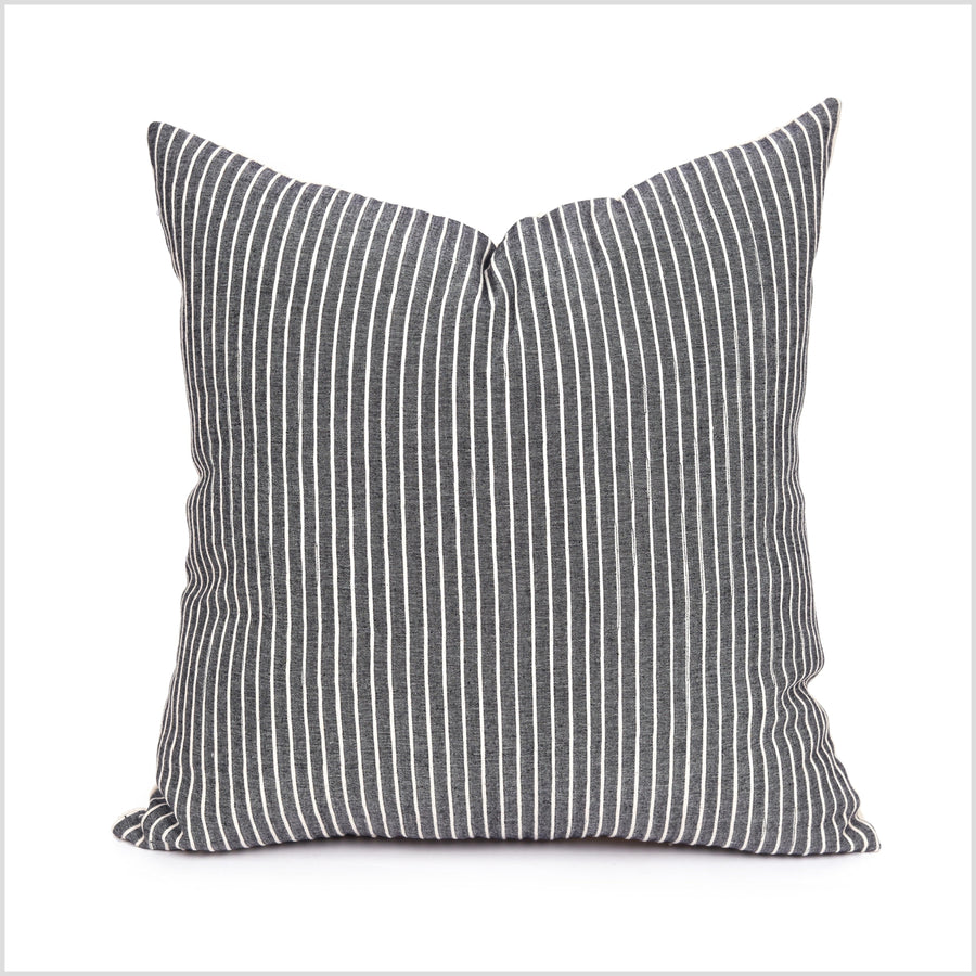Speckled gray, cream stripes, handwoven cotton throw pillow, thick texture Thailand fabric, lumbar square rectangle decorative cushion YY107