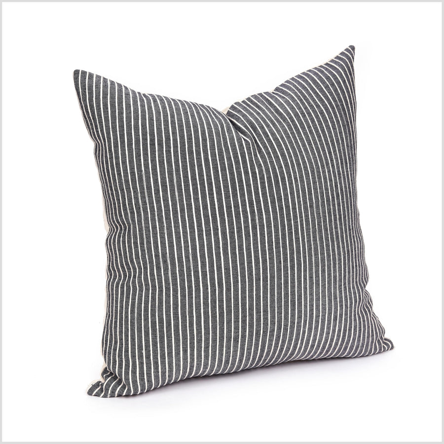Speckled gray, cream stripes, handwoven cotton throw pillow, thick texture Thailand fabric, lumbar square rectangle decorative cushion YY96