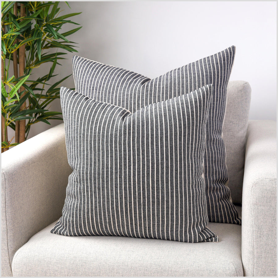 Speckled gray, cream stripes, handwoven cotton throw pillow, thick texture Thailand fabric, lumbar square rectangle decorative cushion YY96