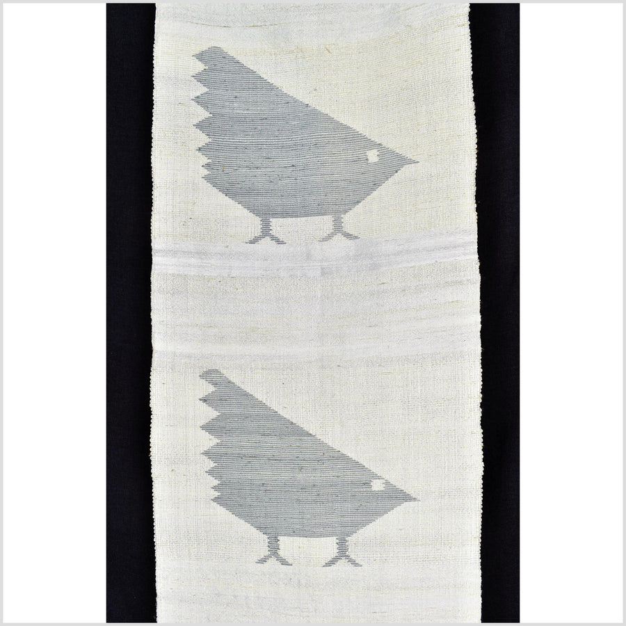 Splendid handwoven gray sky-blue off-white 100% silk runner, Laos tapestry textile, hand spun throw scarf natural dye boho ethnic decor RB86