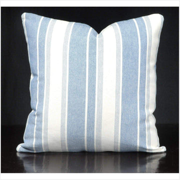 Spring Summer natural cream light blue banded cushion, striped blue cotton canvas throw pillow, French nautical decorative pillow PIZ20