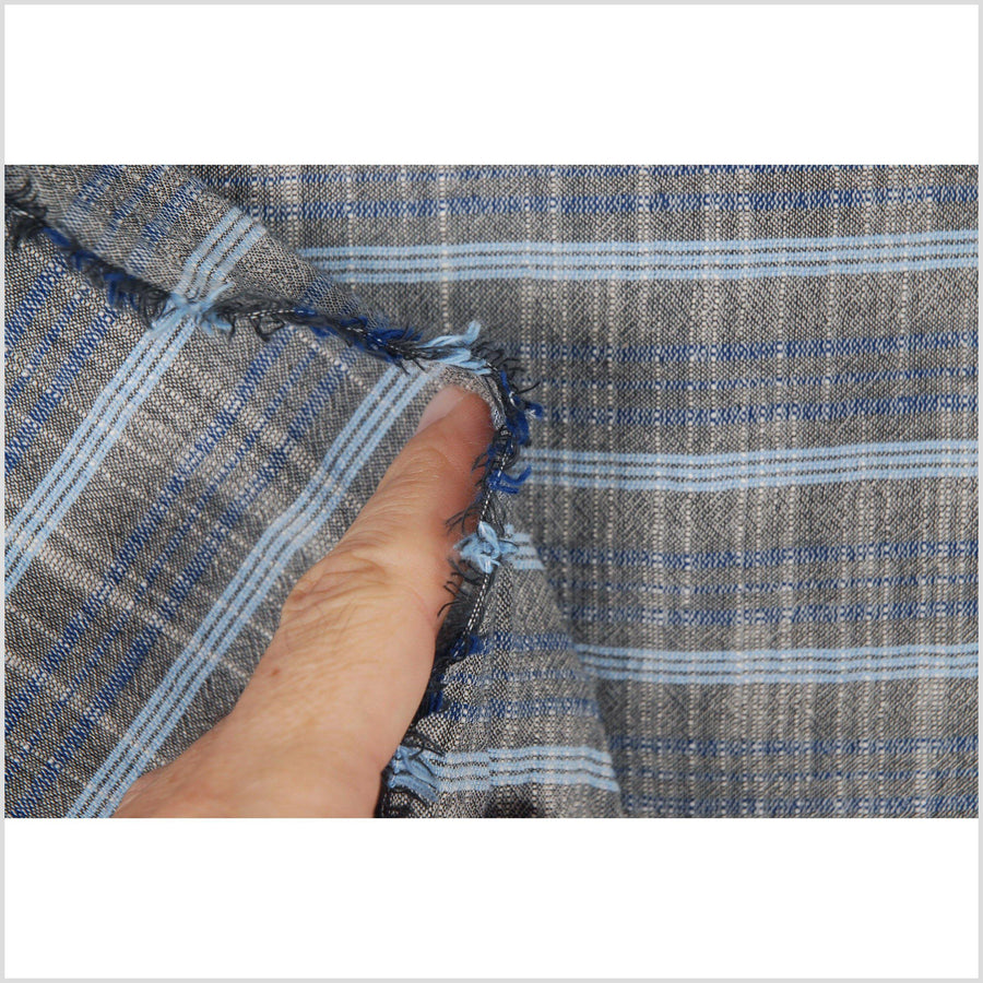 Striped black and blue 100% cotton fabric, lightweight crepe material, by the yard PHA40
