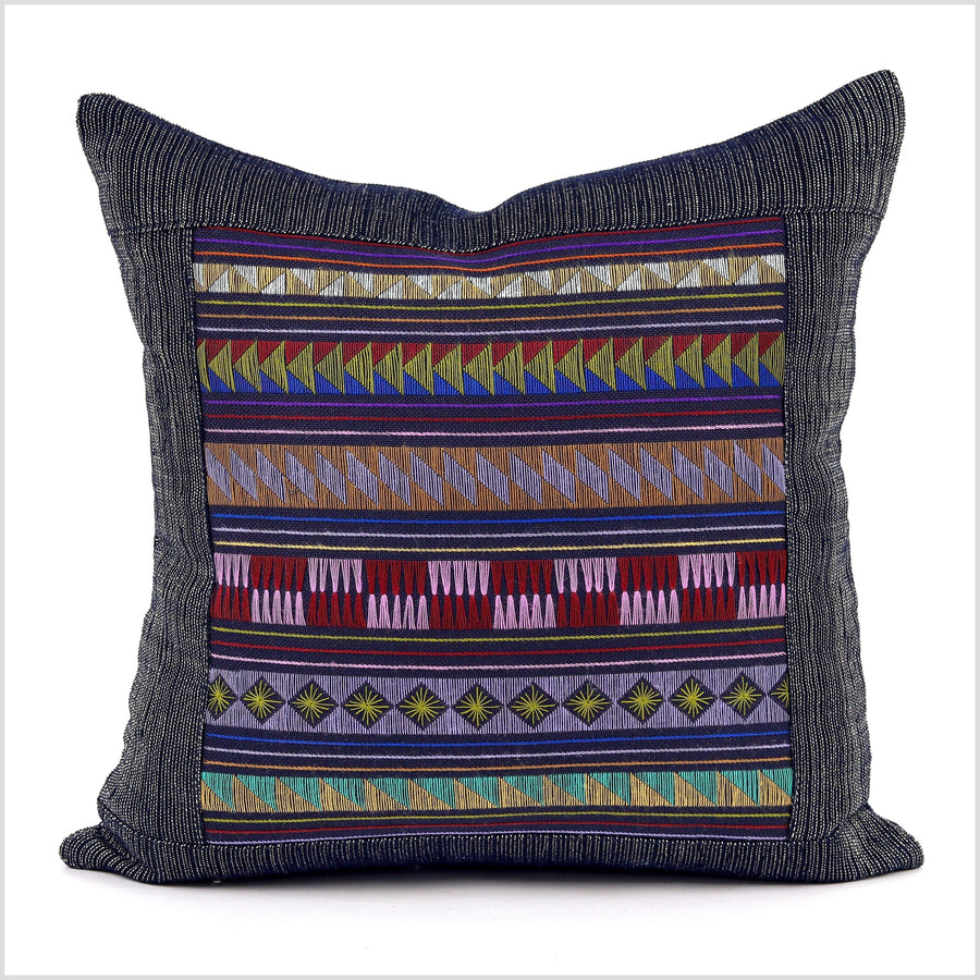Stunning tribal ethnic Akha pillow, hand embroidered traditional textile, 15 inch cushion, fair trade purple pink green blue red orange YY21