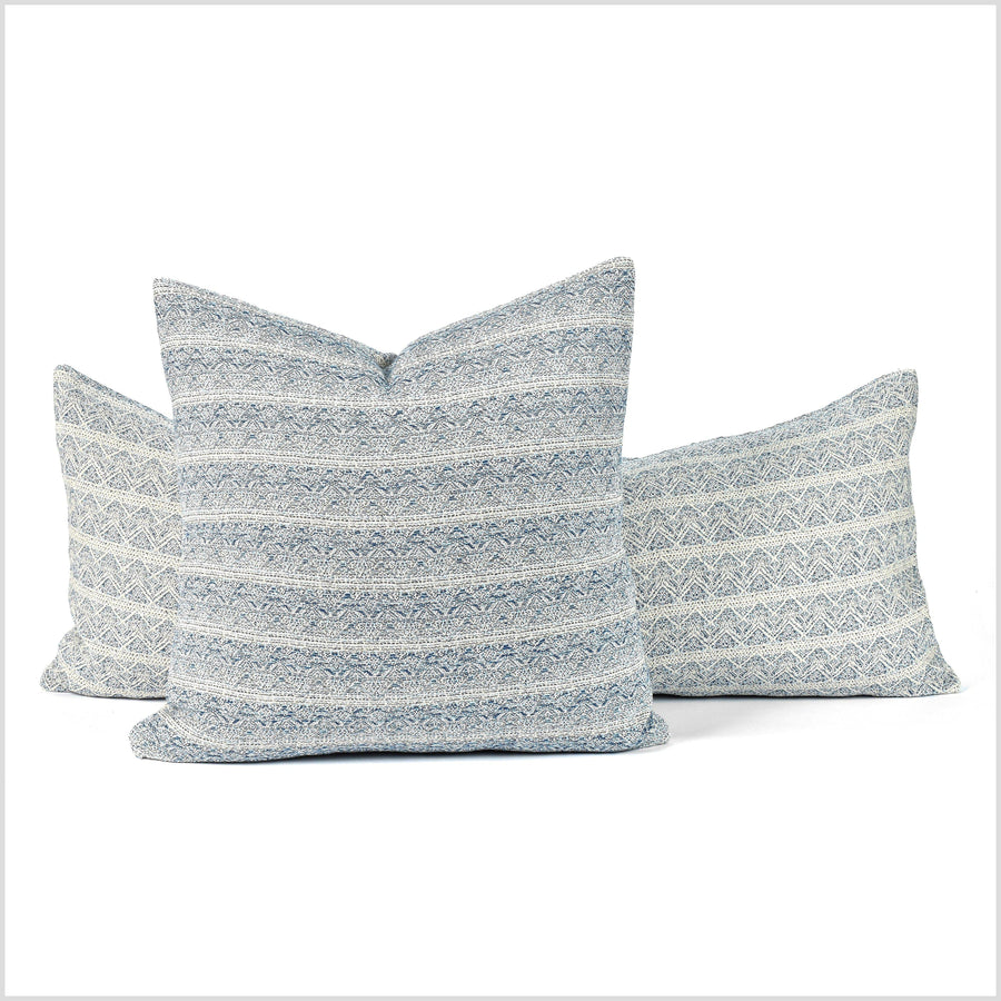 Textured blue and white pillowcase, geometric stripe pattern, reversible, double sided cushion cover, extreme woven texture QQ61