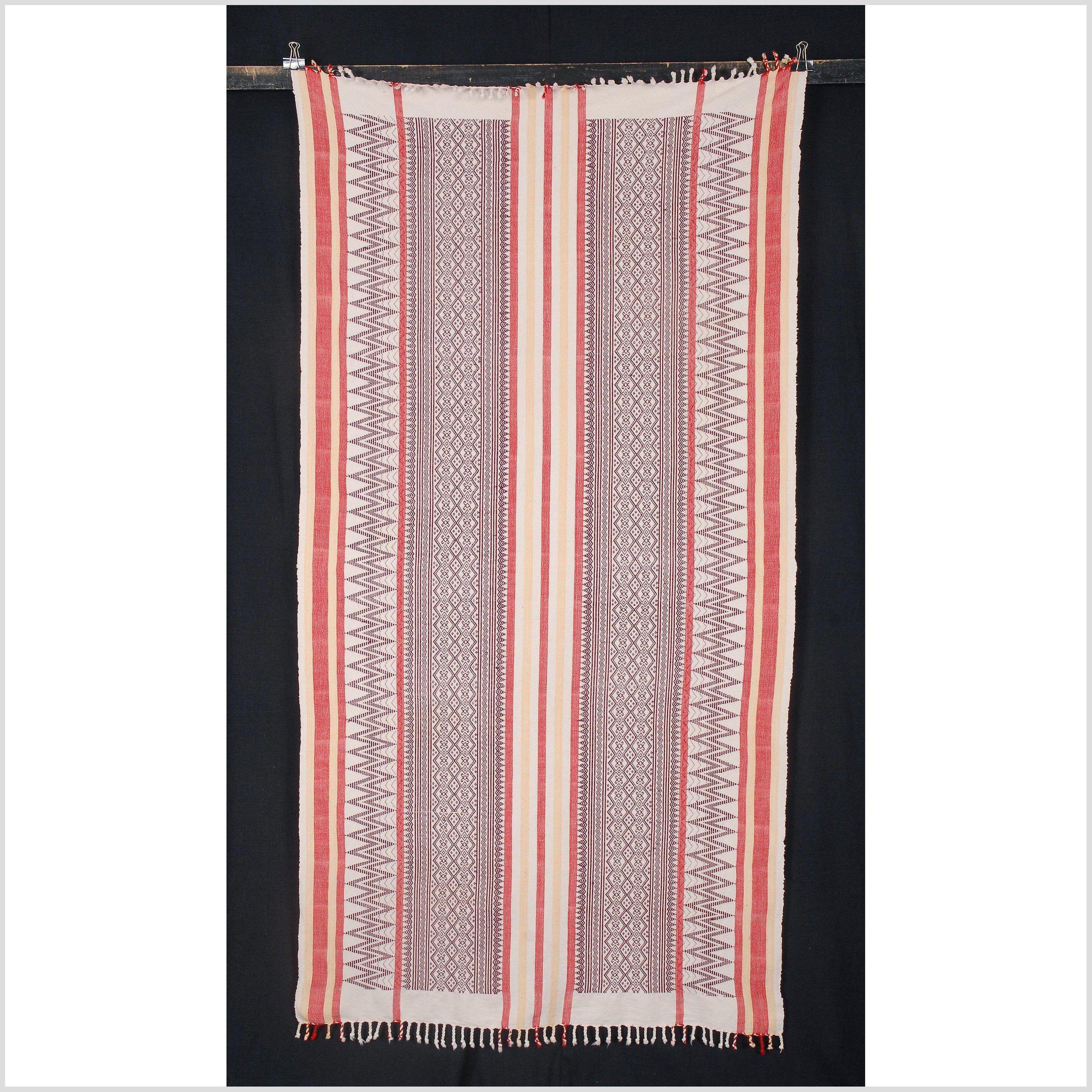 Naga cotton fabric, Naga ethnic boho textile, red beige blue tan striped handwoven order blanket bedspread runner, heavy cotton naga textil 3 DEC4