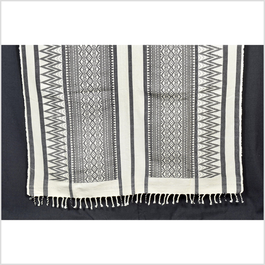 Tribal home decor ethnic Naga blanket minimalist neutral black off-white handwoven cotton throw boho Thailand Burma India tapestry RB74