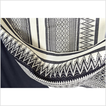 Tribal home decor ethnic Naga blanket minimalist neutral black off-white handwoven cotton throw boho Thailand Burma India tapestry RB74