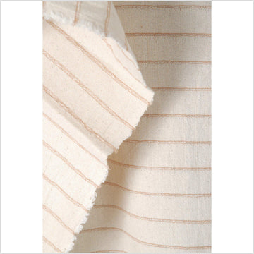 Unbleached 100% cotton fabric off-white, cream color with horizontal woven tan stripes sold by the yard PHA2