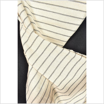 Unbleached cotton stripe fabric, sturdy strong off-white, cream color, horizontal woven black stripes, Thailand craft PHA1