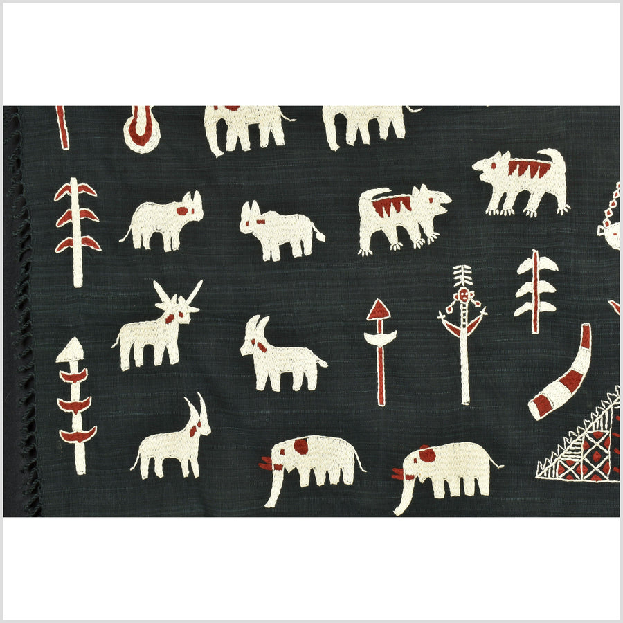 Unusual smokey black indigo Naga tribal textile cotton story quilt animal lover hunger's mecca boho hilltribe tapestry Thailand India RB68