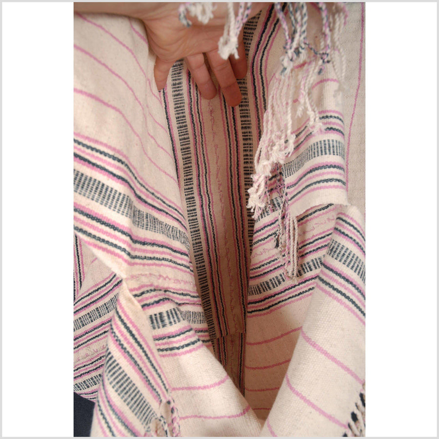 Vegetable dye natural color stripe cotton cloth ethnic handwoven tapestry beige black pink runner tribal fabric ethnic boho tunic 35AF59