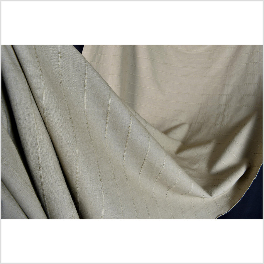 Warm mocha beige, handwoven cotton fabric with woven raised striping, medium-weight, Thailand craft weave, fabric per yard PHA279