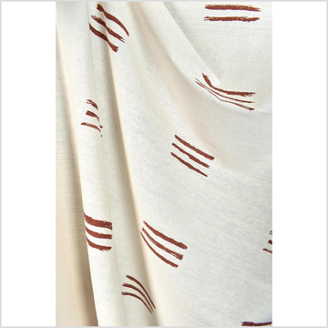 Warm, off-white cotton fabric, copper rust brown mud cloth printed pattern, handwoven, neutral, unbleached, washed, soft, by the yard PHA189