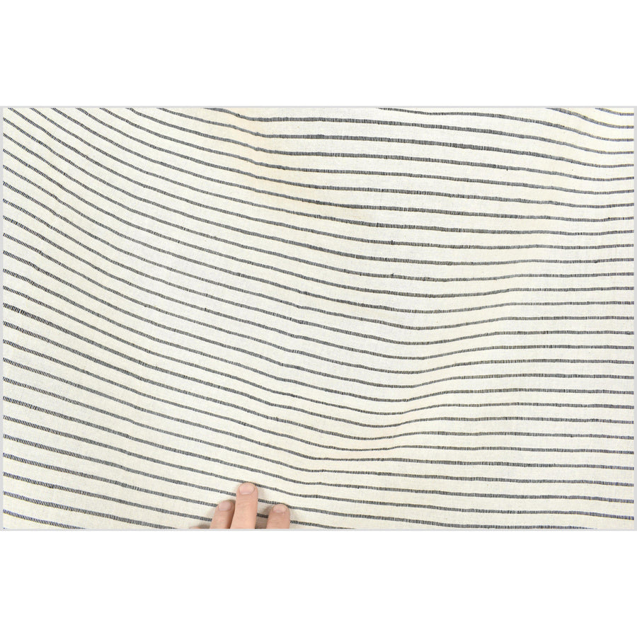 Warm off white cream, unbleached handwoven cotton with woven black stripes, by the yard PHA108