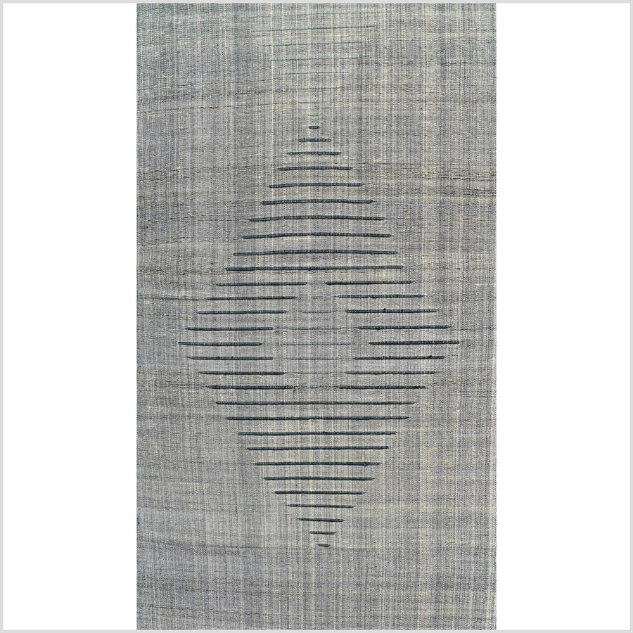 Wowzee! handwoven gray multi-color 100% raw silk table runner, Laos tapestry textile, rustic natural dye boho ethnic wall art decor RB87
