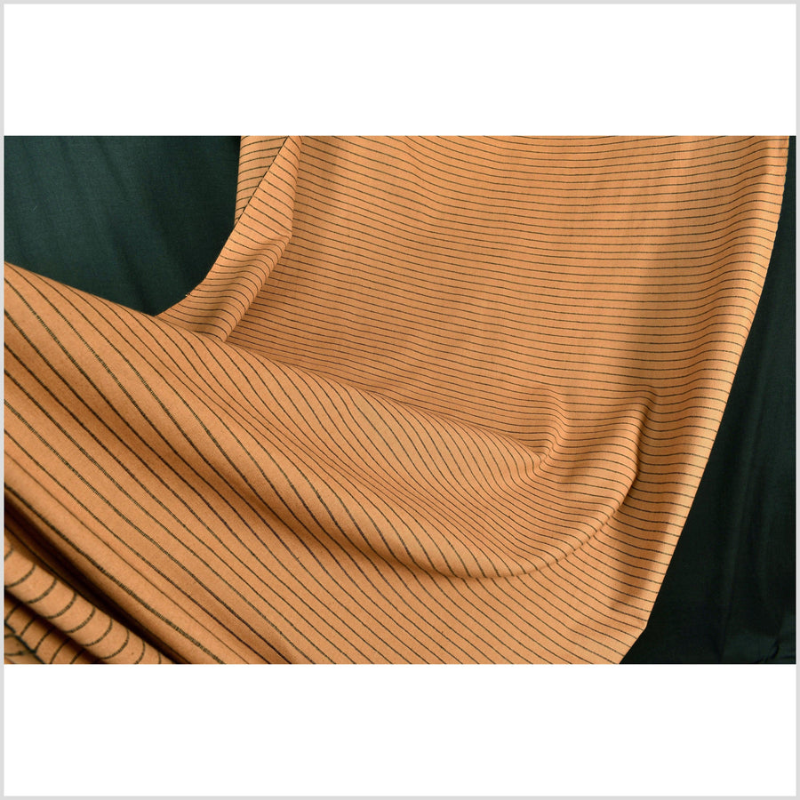Yellow ocher, autumn orange, thin black stripe, handwoven cotton with woven black thread, by the yard Thailand craft PHA315