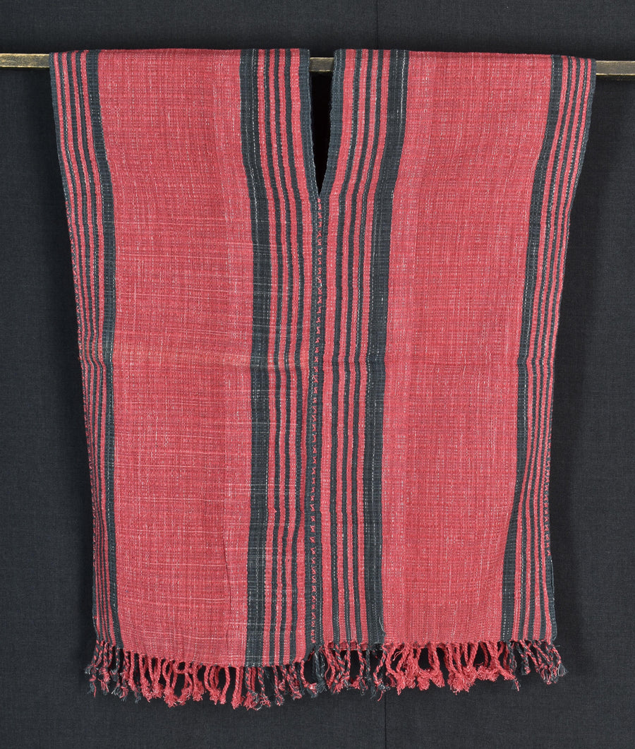 Natural organic dye cotton, handwoven neutral earth tone tribal textile, Karen Hmong fabric, Thai striped boho throw CLE3