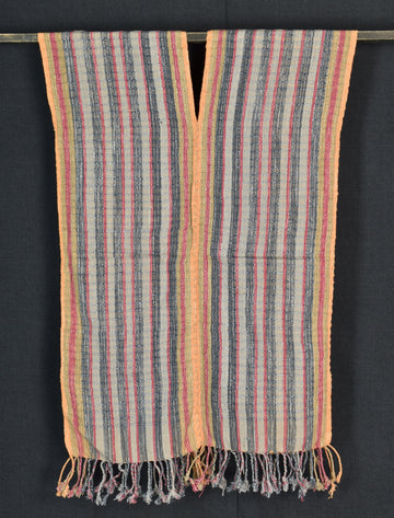 Natural organic dye cotton, handwoven neutral earth tone tribal textile, Karen Hmong fabric, Thai striped boho throw CLE4