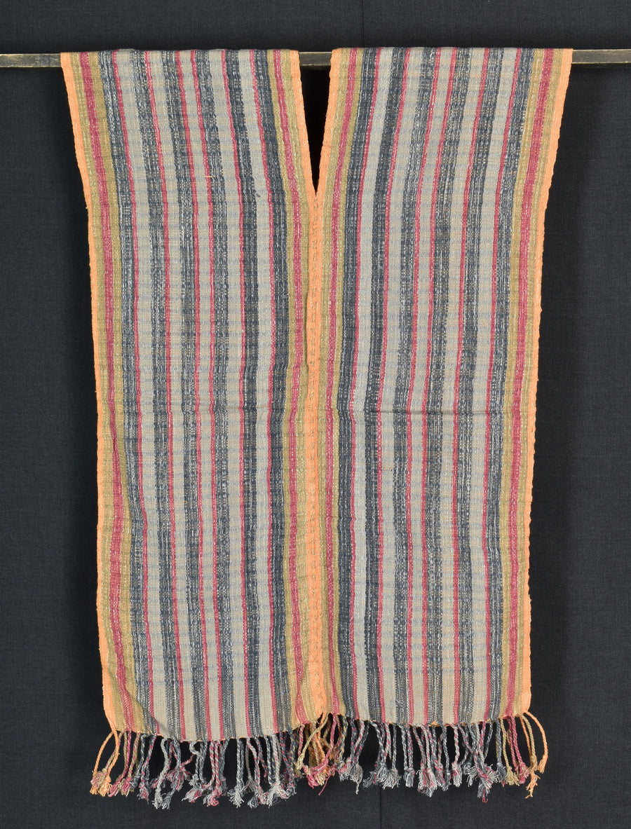 Natural organic dye cotton, handwoven neutral earth tone tribal textile, Karen Hmong fabric, Thai striped boho throw CLE4