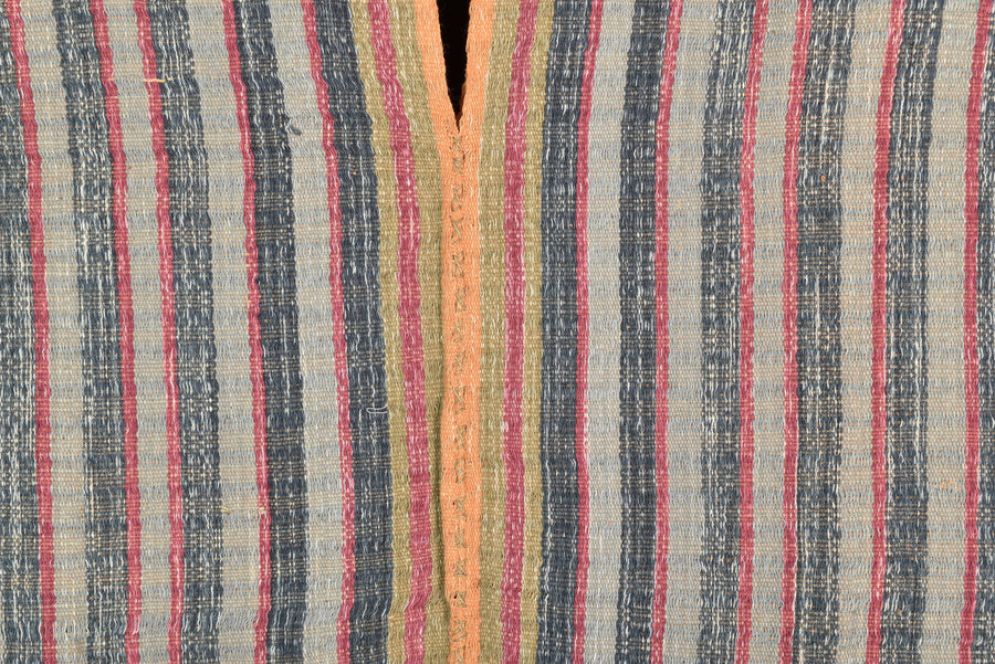 Natural organic dye cotton, handwoven neutral earth tone tribal textile, Karen Hmong fabric, Thai striped boho throw CLE4