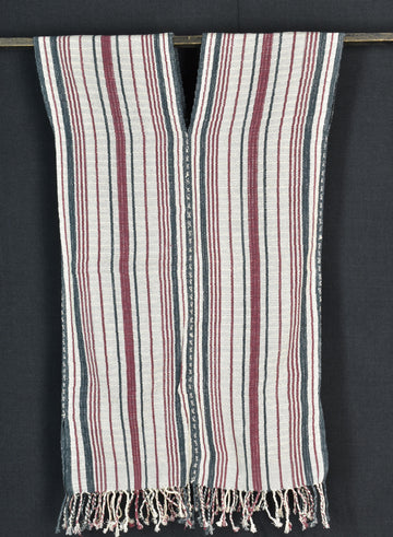 Natural organic dye cotton, handwoven neutral earth tone tribal textile, Karen Hmong fabric, Thai striped boho throw CLE5