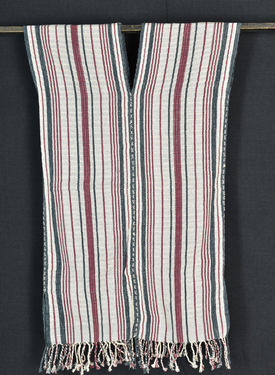 Natural organic dye cotton, handwoven neutral earth tone tribal textile, Karen Hmong fabric, Thai striped boho throw CLE5