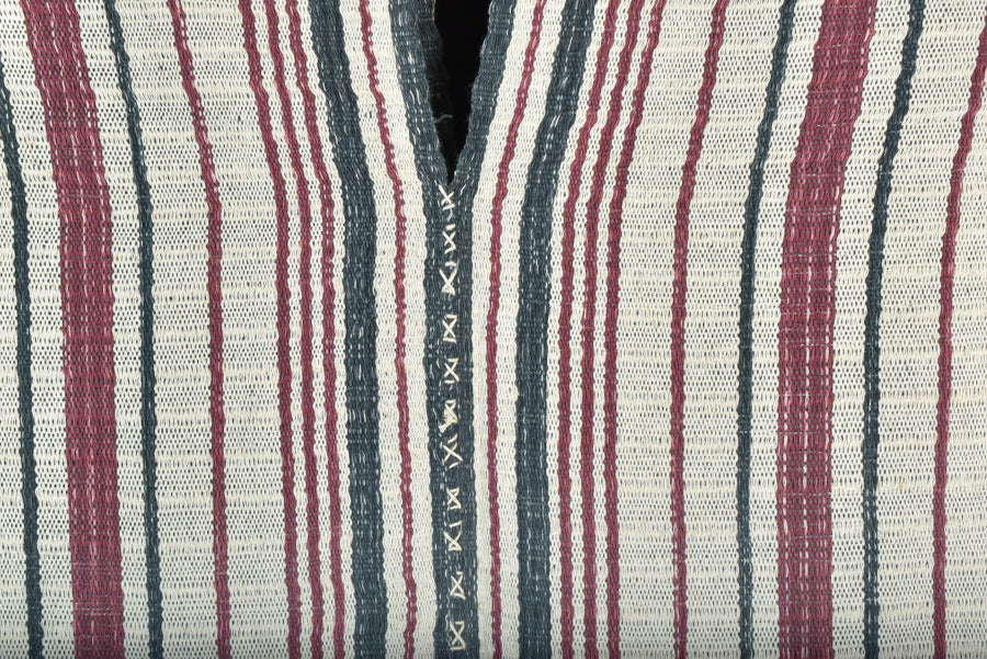 Natural organic dye cotton, handwoven neutral earth tone tribal textile, Karen Hmong fabric, Thai striped boho throw CLE5
