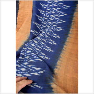 Boho fabric cotton skirt sarong Asian natural dye indigo blue gold gray yellow ethnic clothing ikat tribal pattern tapestry Laos 26 ZX63