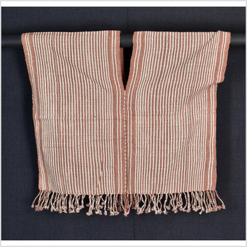 Natural organic dye cotton, handwoven neutral earth tone tribal textile, Karen Hmong fabric, Thai striped boho throw CLE140