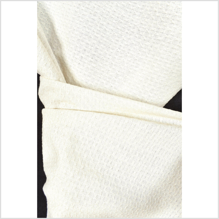 Cream, off-white, honeycomb pattern handwoven cotton fabric, light-weight, soft, quilted, double-layer, material, Thailand woven by the yard PHA335