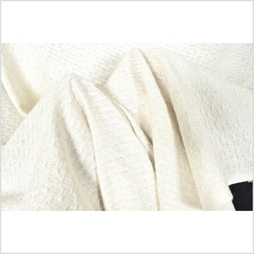Cream, off-white, honeycomb pattern handwoven cotton fabric, light-weight, soft, quilted, double-layer, material, Thailand woven by the yard PHA335