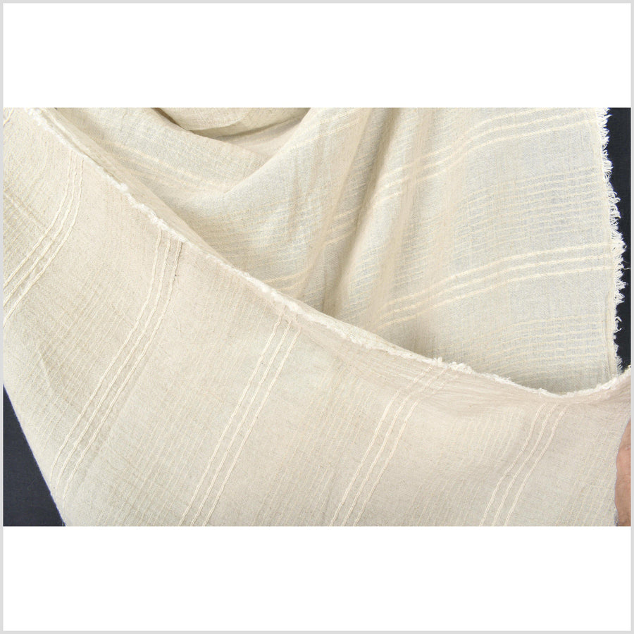 Delicate neutral unbleached beige fabric, lightweight corded stripe linen cotton by the yard PHA136