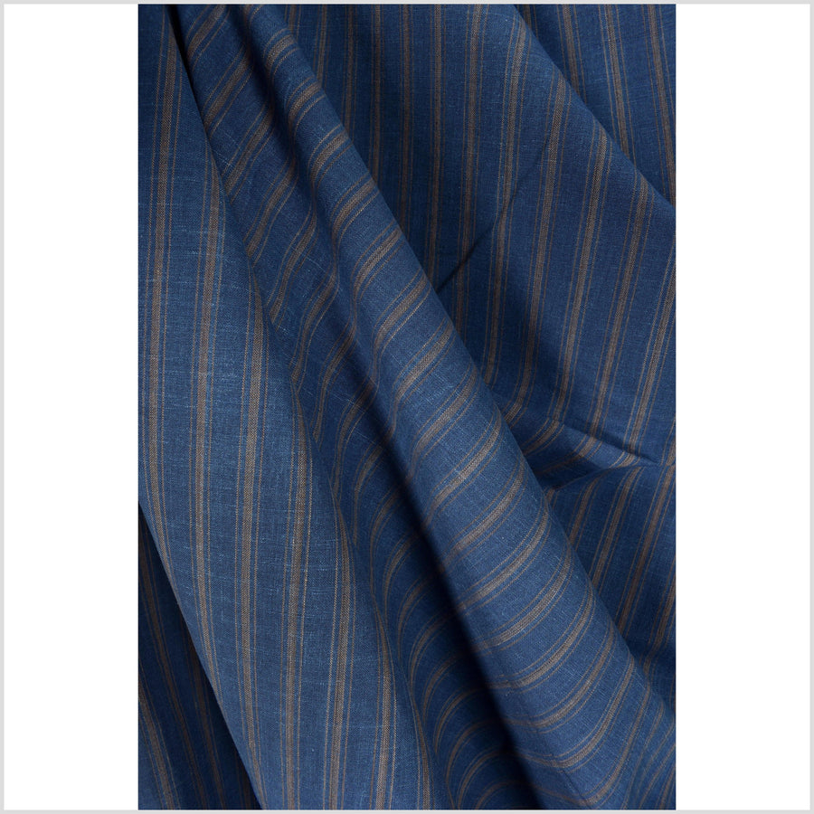 Gorgeous indigo blue & brown striped handwoven cotton fabric, medium weight organic dye, Thailand craft supply, sold by the yard PHA346