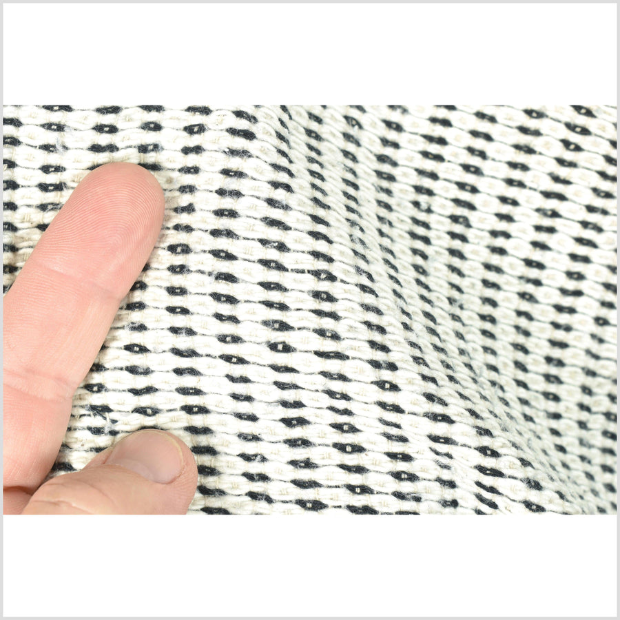 Loose weave cotton muslin fabric, medium-weight cream, off-white color with  horizontal black irregular contrast stitching, per yard PHA26