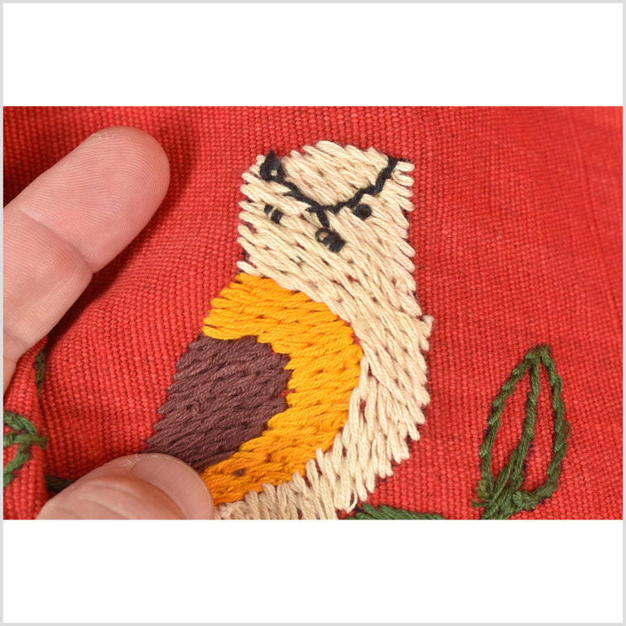 Red tomato cotton story quilt Naga tribal textile ethnic embroidered boho fabric Burma hill tribe tapestry Thailand India Hmong MP93