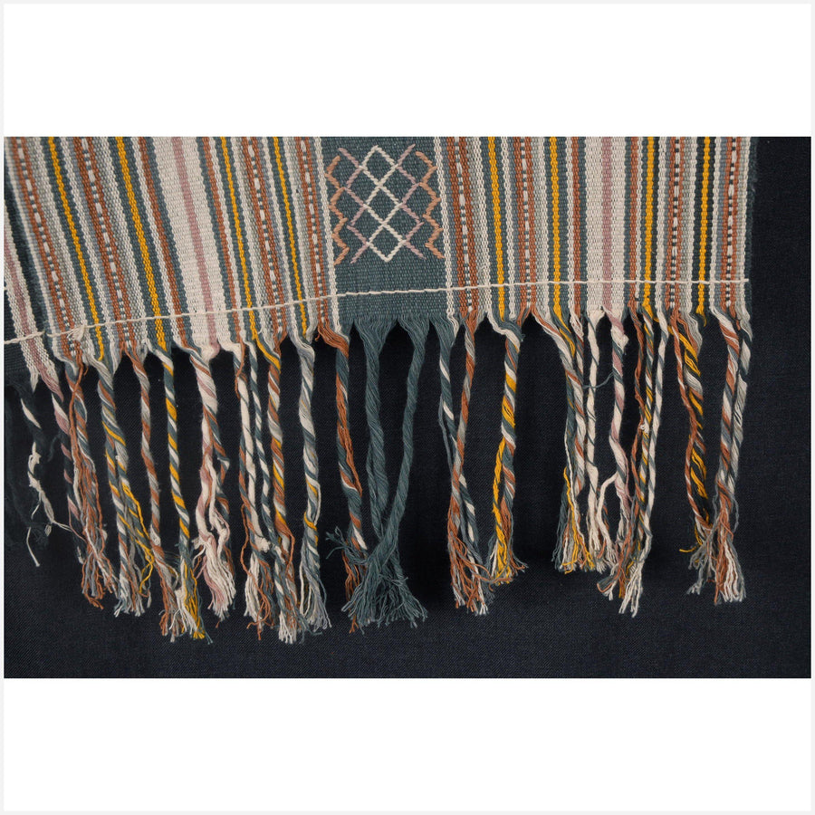 Natural vegetable dye black brown yellow gray cream pink ethnic tapestry ethnic tribal fabric Indonesian hill tribe home decor boho runner Ayutupas buna Timor handwoven heavy cotton textile CD17