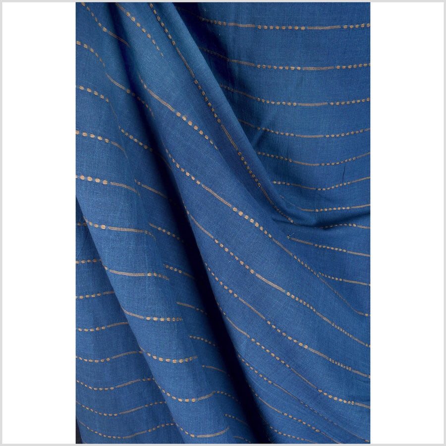 Navy blue color, handwoven cotton fabric with woven mocha striping, light/medium-weight, Thai woven craft, fabric sold by the yard PHA341-10