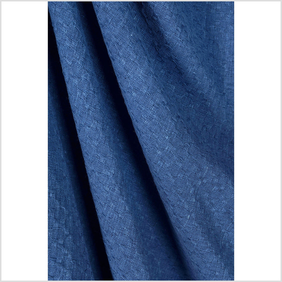 Navy, cobalt blue, honeycomb pattern handwoven cotton fabric, light-weight, soft, quilted, double-layer, material, Thailand woven by the yard PHA337-10