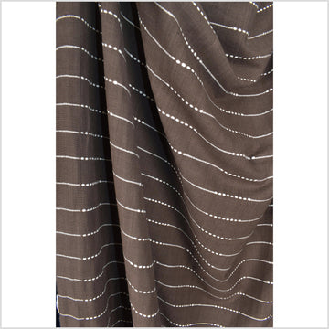 Neutral brown handwoven cotton fabric with woven white striping, medium-weight, plain weave ,per yard PHA53