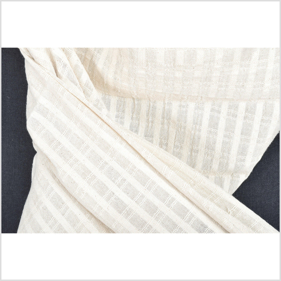 Neutral off white unbleached woven cotton fabric, window pane pattern, light weight, semi sheer, fabric sold by the yard PHA163