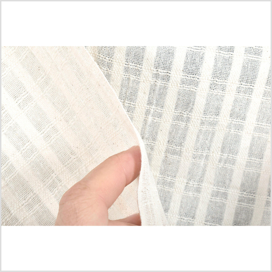 Neutral off white unbleached woven cotton fabric, window pane pattern, light weight, semi sheer, fabric sold by the yard PHA163