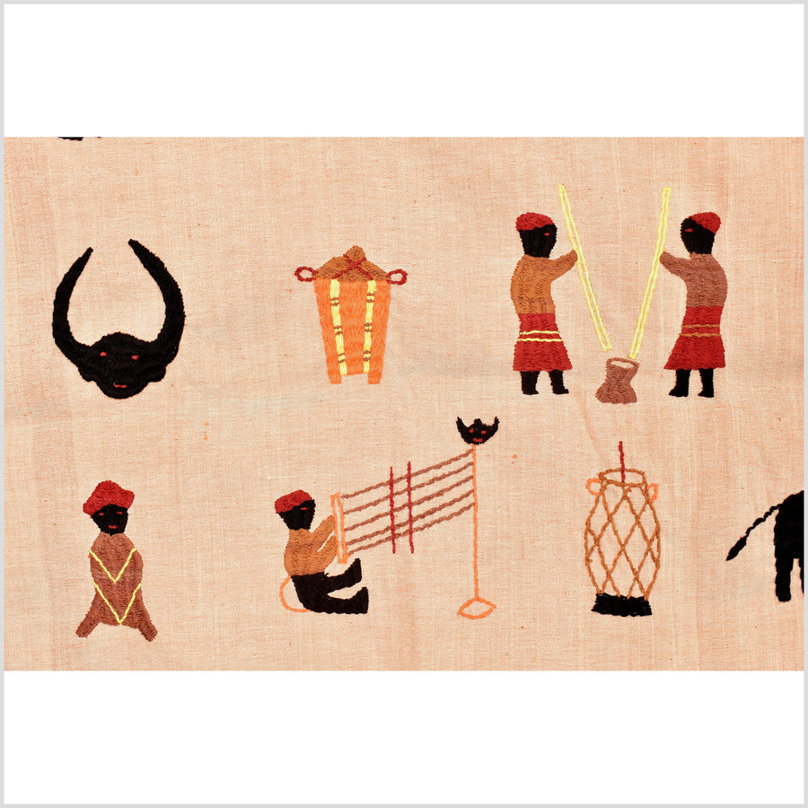 Orange cream 2-tone color, cotton story quilt Naga tribal textile ethnic embroidered boho fabric Burma hill tribe tapestry Thailand India Hmong OB119