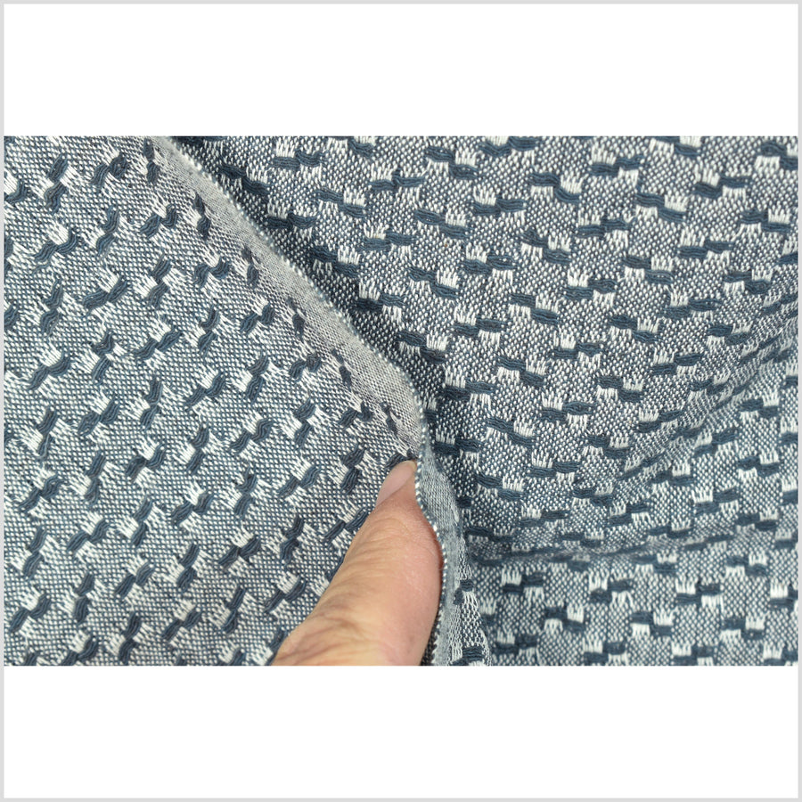 Pale dusty blue-gray, honeycomb pattern handwoven cotton fabric, light-weight, soft, quilted material, Thailand woven by the yard PHA345