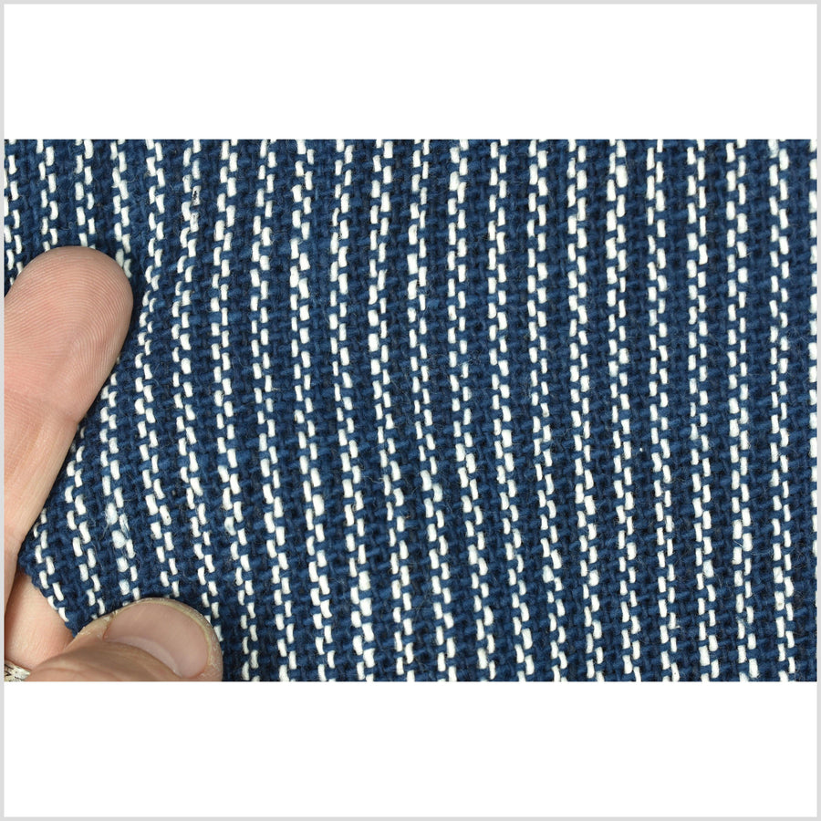 Rugged indigo blue & white zig-zag stripe, handwoven thick yarn weave, rustic 100% cotton fabric, sold by the yard Thai craft PHA349