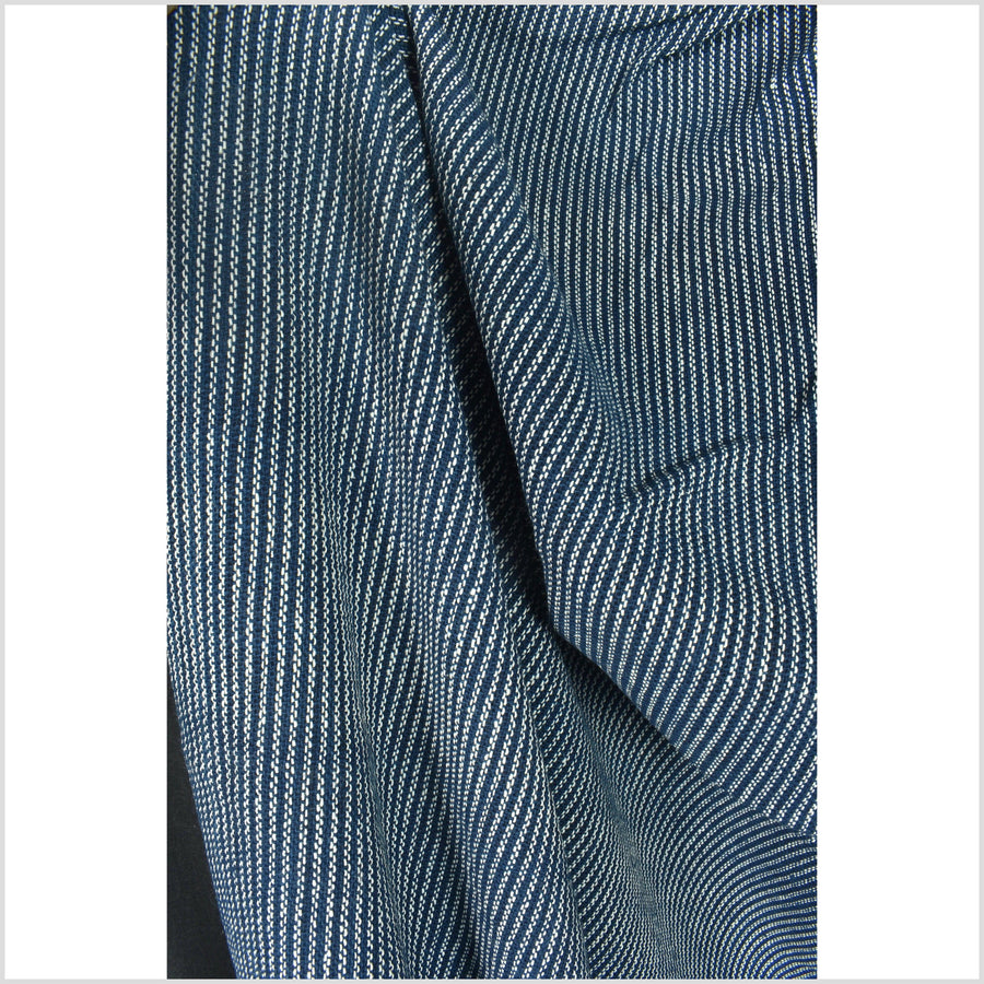 Rugged indigo blue & white zig-zag stripe, handwoven thick yarn weave, rustic 100% cotton fabric, sold by the yard Thai craft PHA349