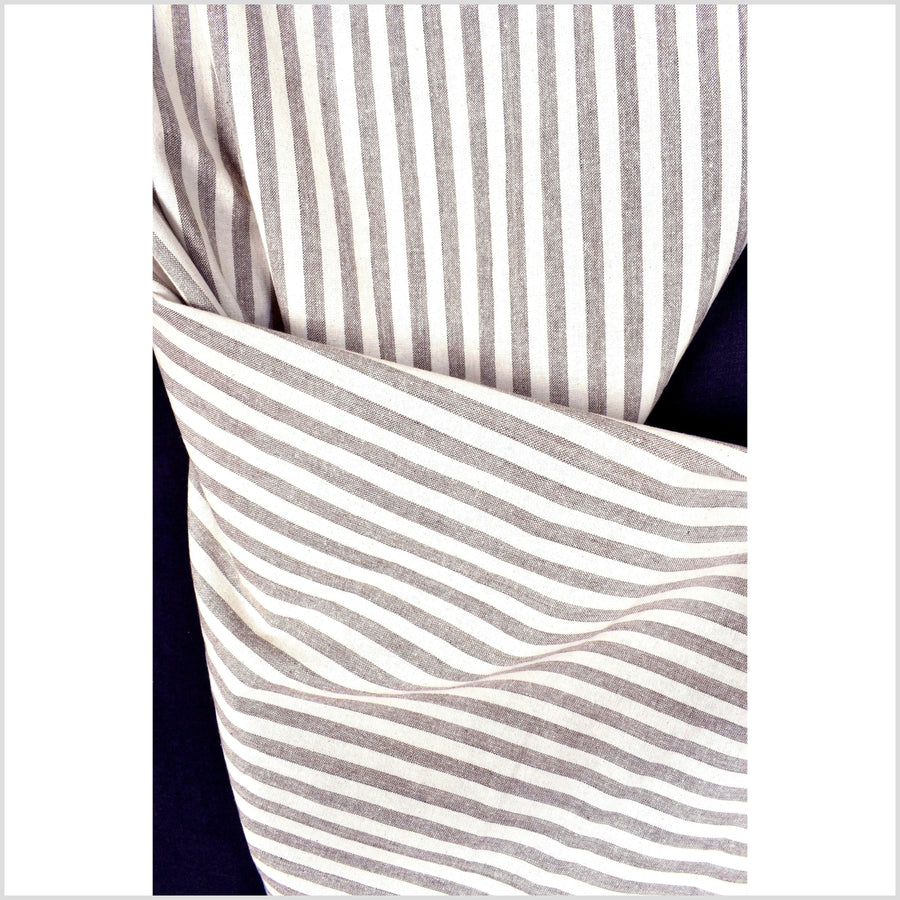 Striped, chalky brown & cream 100% cotton natural dye, handwoven fabric, light-weight, soft hand feel, elegant Thai woven, sold per yard PHA338-10