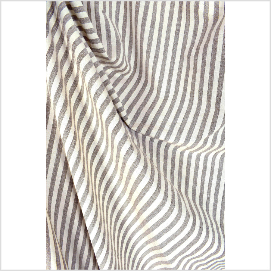 Striped, chalky brown & cream 100% cotton natural dye, handwoven fabric, light-weight, soft hand feel, elegant Thai woven, sold per yard PHA338-10
