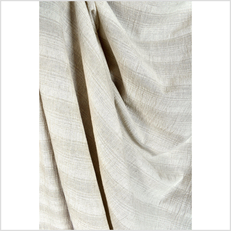Striped neutral cotton and linen crepe fabric, horizontal cream and beige banding, Thailand woven craft sold by the yard PHA342-10